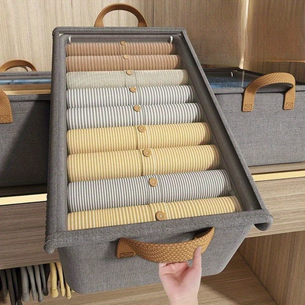 Foldable Storage Box for Clothes & Pants ¨C Collapsible Wardrobe Organizer Basket for Dormitory, Closet & Under-Bed Storage | Space-Saving Folding Bin in Gray, Denim Blue & Beige