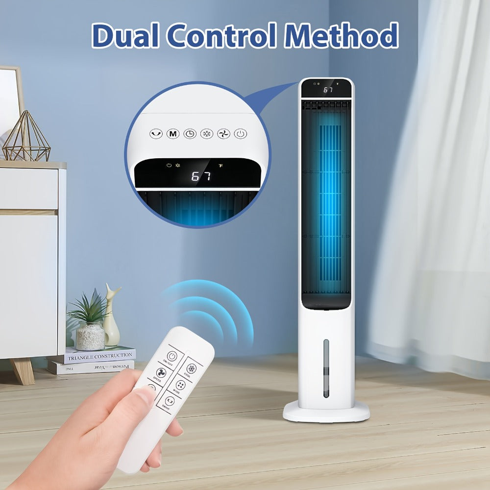 Evaporative Air Cooler Portable 1.32 Gal, 3-in-1 Swamp Cooler Fan Humidifier with Ice Cooling, 4 Ice Packs, 70¡ã Oscillation & Low Noise, Bladeless Tower Fan Air Conditioner for Bedroom Kitchen Office