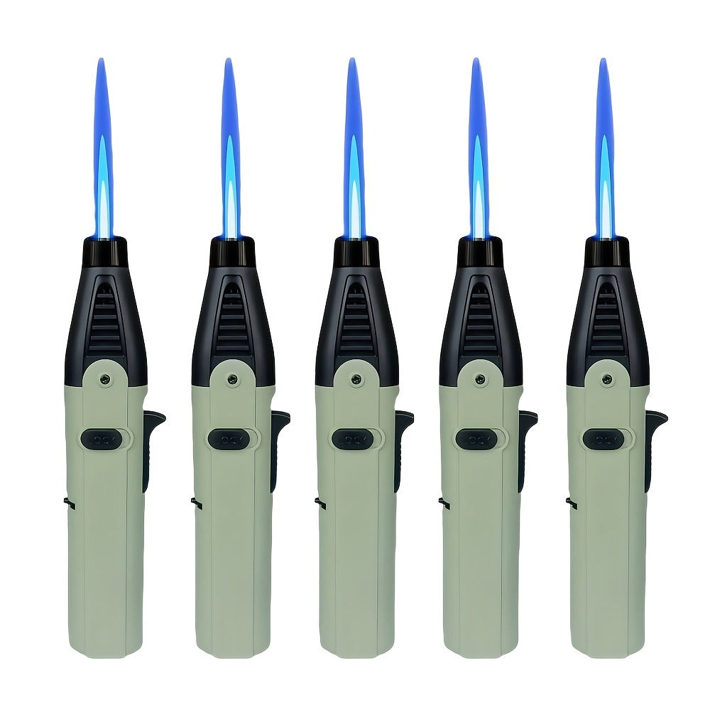 Windproof Torch Lighter 5 Pack Outdoor Butane Gas Lighter Set 1300 1800 Degree Blue Flame Safety Lock Gift Box Camping BBQ Candle Fireplace Butane Not Included
