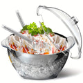 Stainless Steel Ice Chiller Salad Bowl with Lid and Serving Spoons ¨C Large Refrigerated Veggie Fruit Tray with Ice Chiller Base for Party Entertaining Buffet Outdoor Picnic Food Display