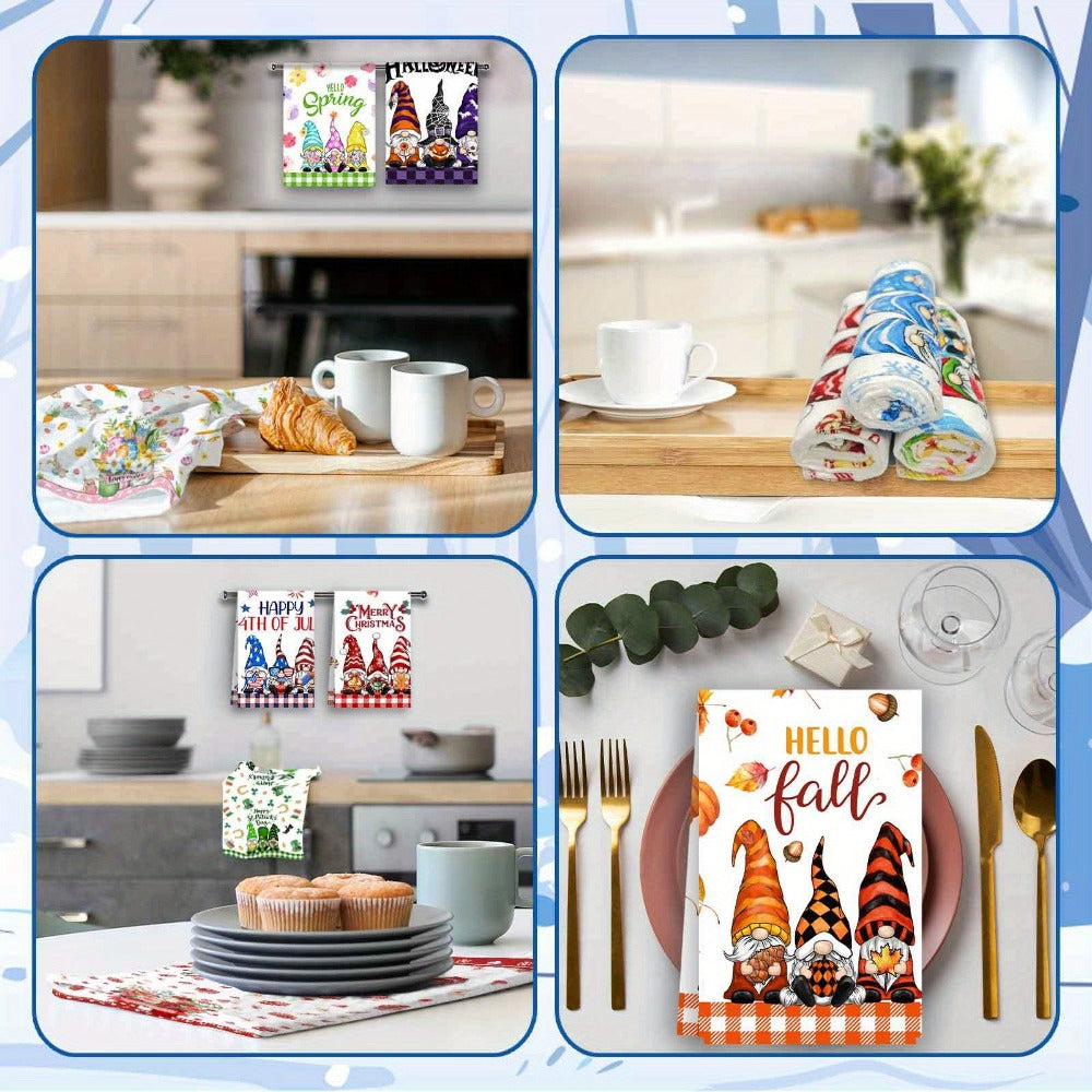 Christmas Kitchen Towels Set 12-Piece Gnome Dish Towels ¨C Absorbent Seasonal Hand Towels for Holiday Kitchen Decor, Tea Towels & Dishcloths