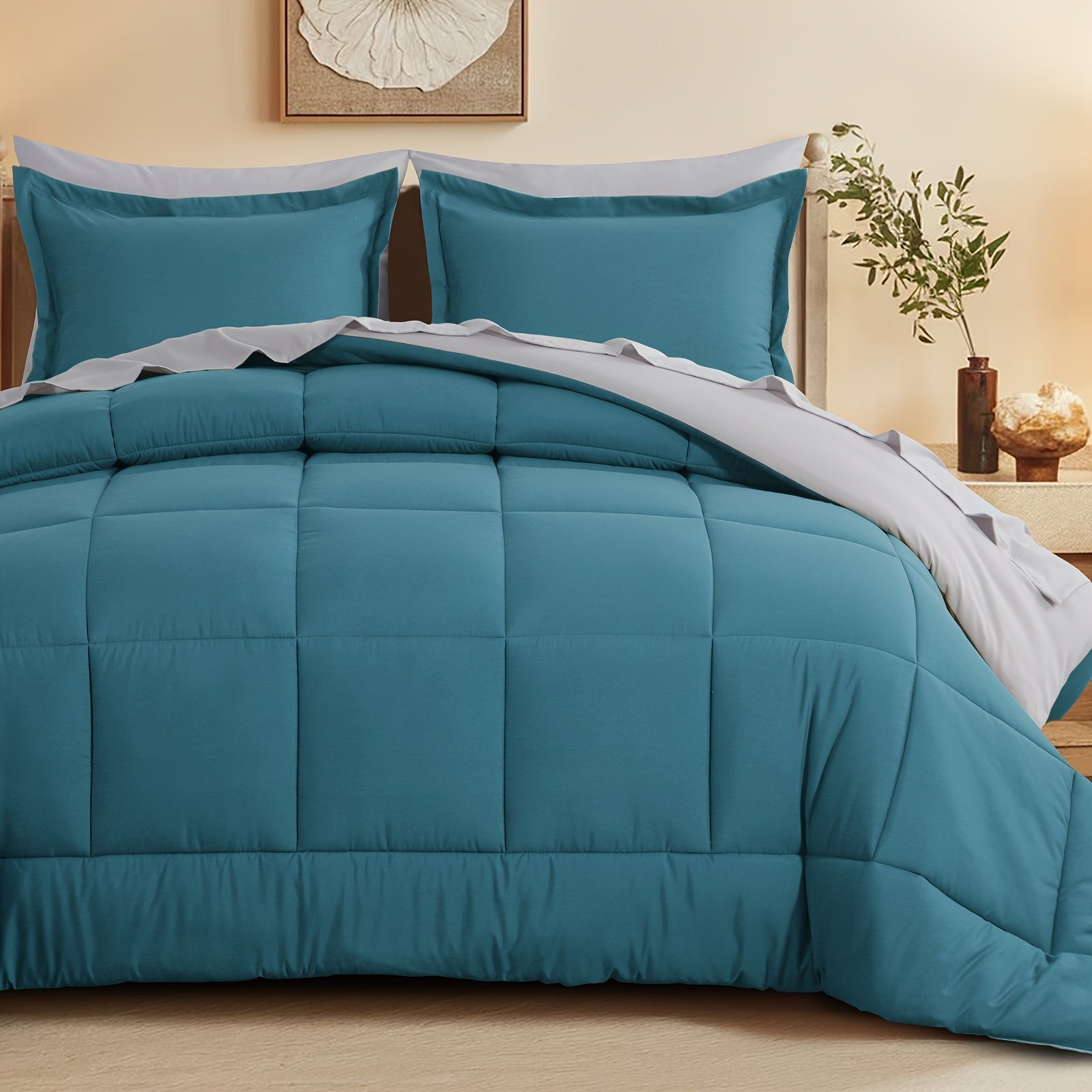 7 Piece Comforter Set Luxury Soft Fluffy Bedding All Season Bed in a Bag with Comforter Fitted Sheet Flat Sheet Pillowcases Hypoallergenic Breathable Easy Care Queen King Twin XL Full