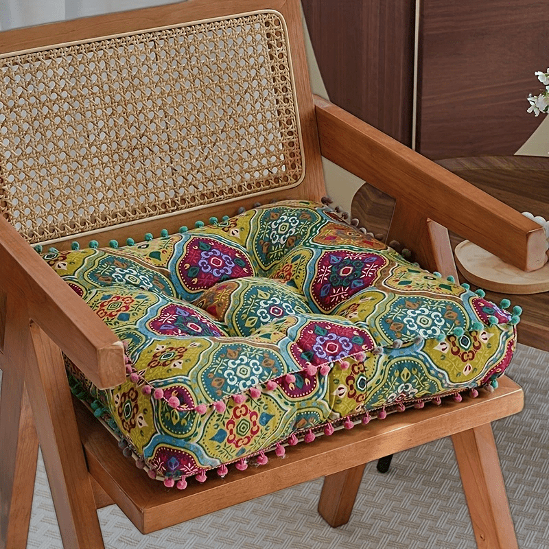 Meditation Floor Cushion Thick Soft Bohemian Moroccan Design Linen Cover Round Pad for Living Room Bedroom Office Yoga Mindfulness Boho Home Decor