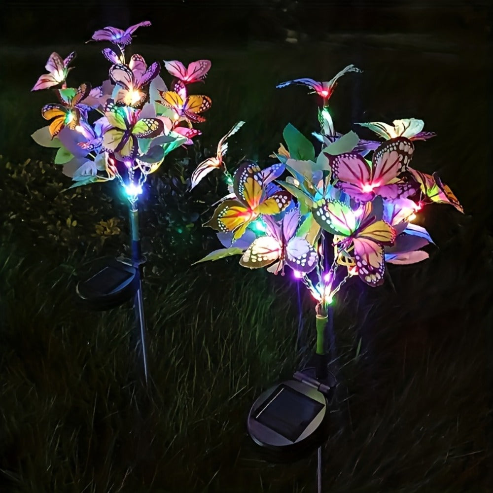 Solar Butterfly Garden Stake Lights Outdoor Waterproof IP65 ¨C 2pcs Colorful LED Solar Powered Lawn Insert Lights for Garden, Courtyard & Patio | Christmas Holiday Yard Decoration Ground Lights