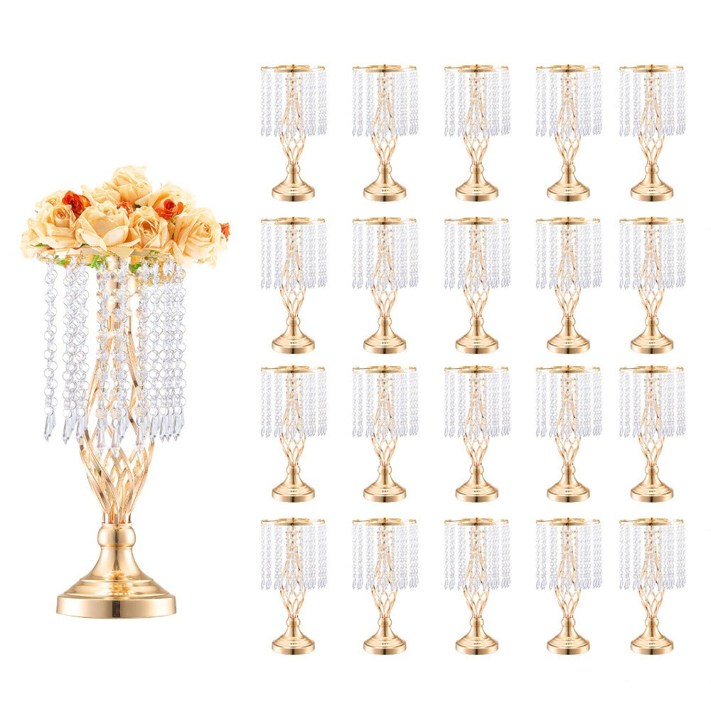 Wedding Flower Stand Vase Gold Crystal Centerpiece Tall Floral Stand for Party Table Decor Hollow Spiral Design Carbon Steel No-Tool Assembly for Weddings Events Banquets Hotels
