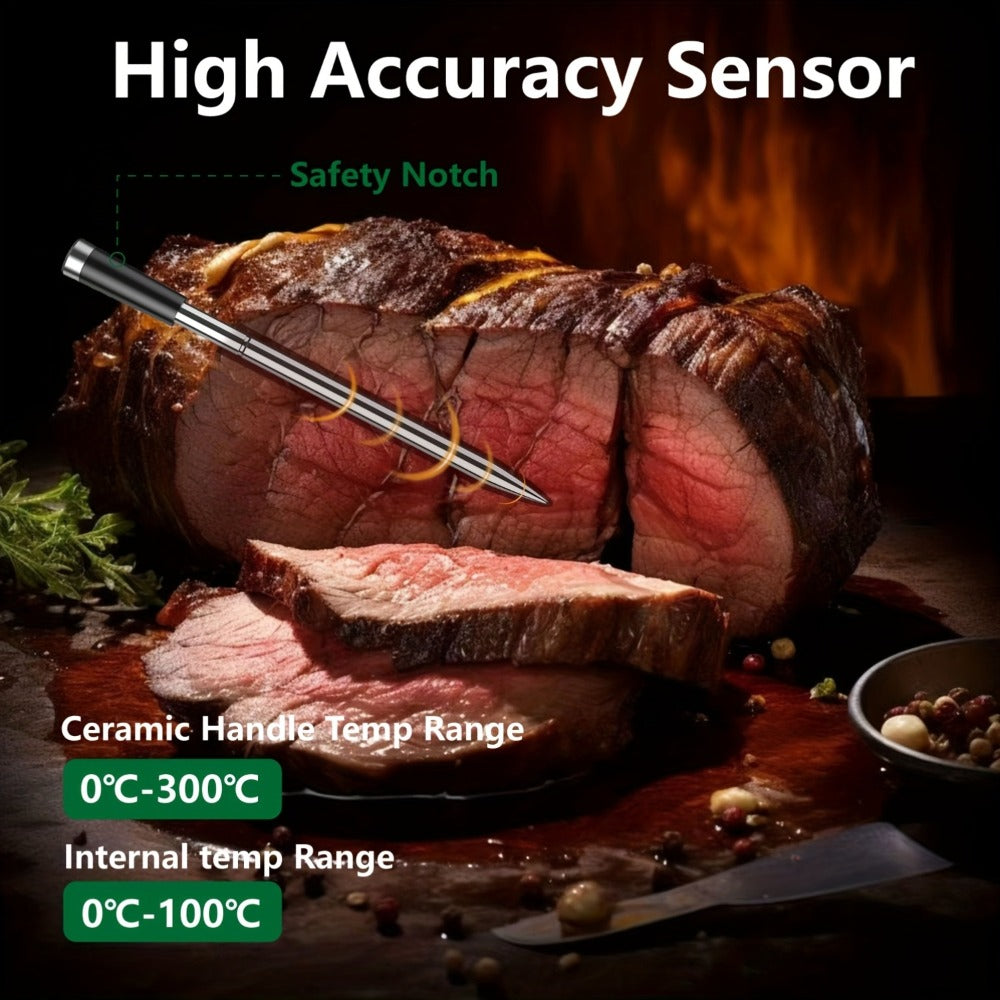 Wireless Meat Thermometer with Dual Probes USB Rechargeable | 2-Probe Digital BBQ Thermometer for Smoker Oven Grill Kitchen | 304 Stainless Steel Food Safe | iOS & Android App Compatible
