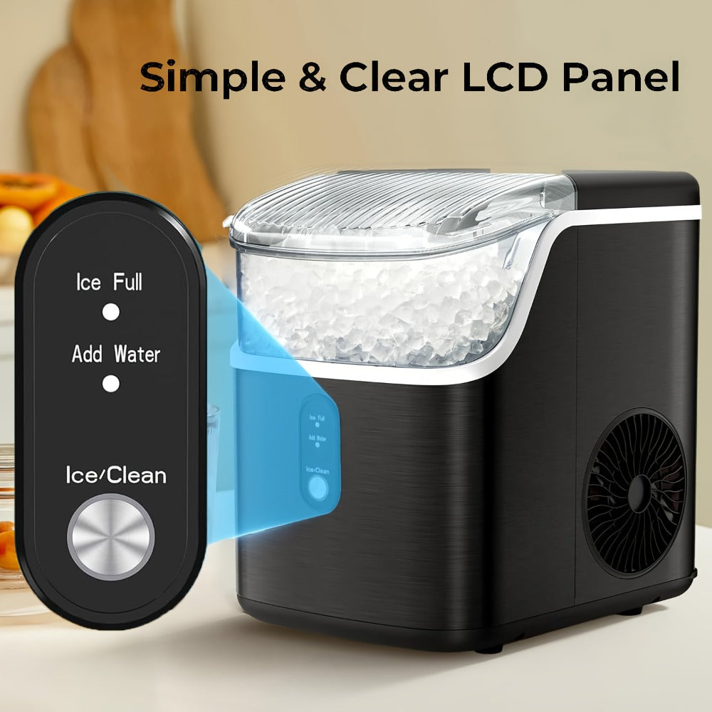 Countertop Nugget Ice Maker 35lbs in 24hrs, Self-Cleaning Portable Ice Machine with Ice Scoop & Basket, Stainless Steel, for Home Kitchen Office Camping RV Bar