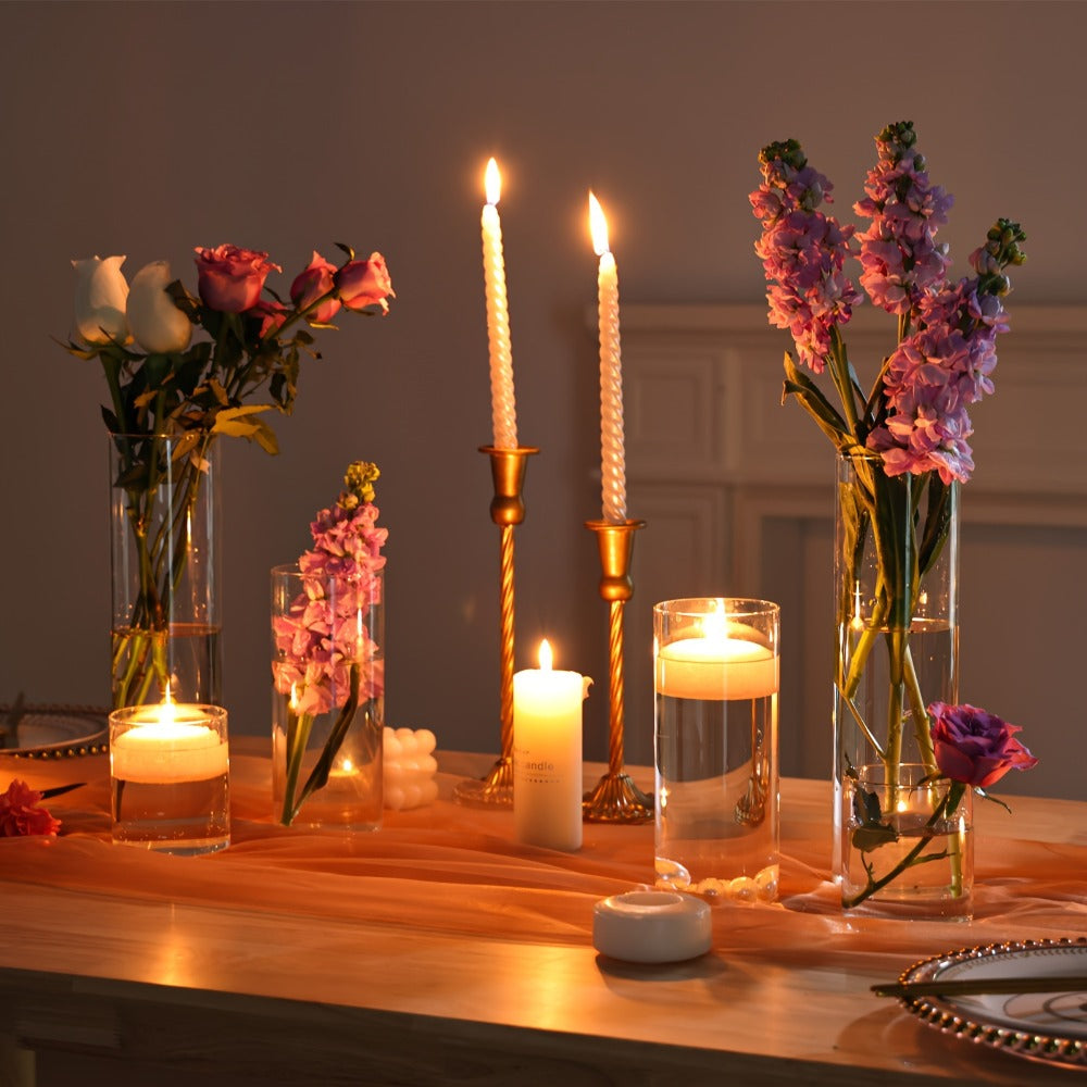 Clear Glass Cylinder Vases 24pcs Bulk Set - 4, 8, 12 Inch Tall Flower Vases for Centerpieces, Hurricane Floating Candle Holder for Wedding Party Table Home Decor, Valentine's Day Gift