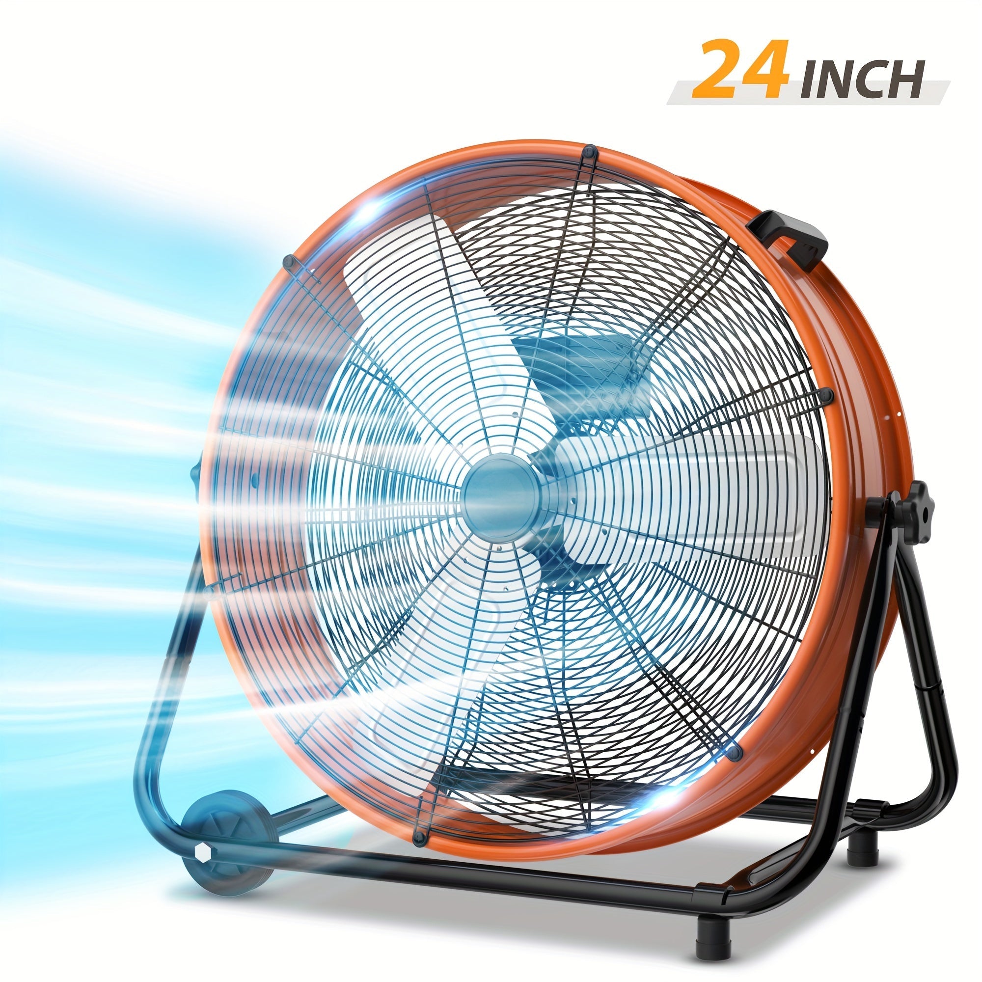 Industrial Drum Fan High Velocity Floor Fan 24 30 Inch | 3-Speed Heavy Duty Metal Air Circulator 360 Tilt Casters ETL Listed | Powerful Warehouse Garage Workshop Patio Commercial Fan | Black Orange Green
