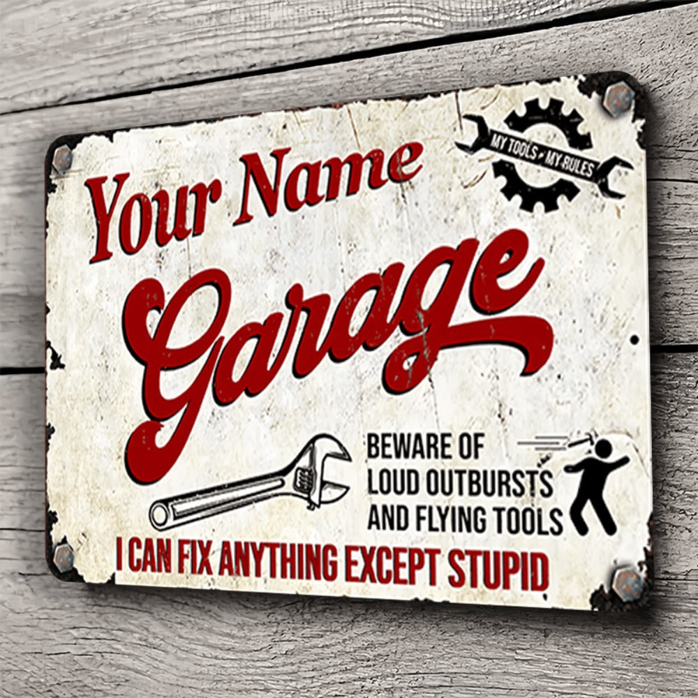 Personalized Metal Garage Sign - Custom Aluminum Wall Decor for Man Cave, Workshop & Home - Vintage Style, High Gloss Finish, Horizontal 12x8 Inch