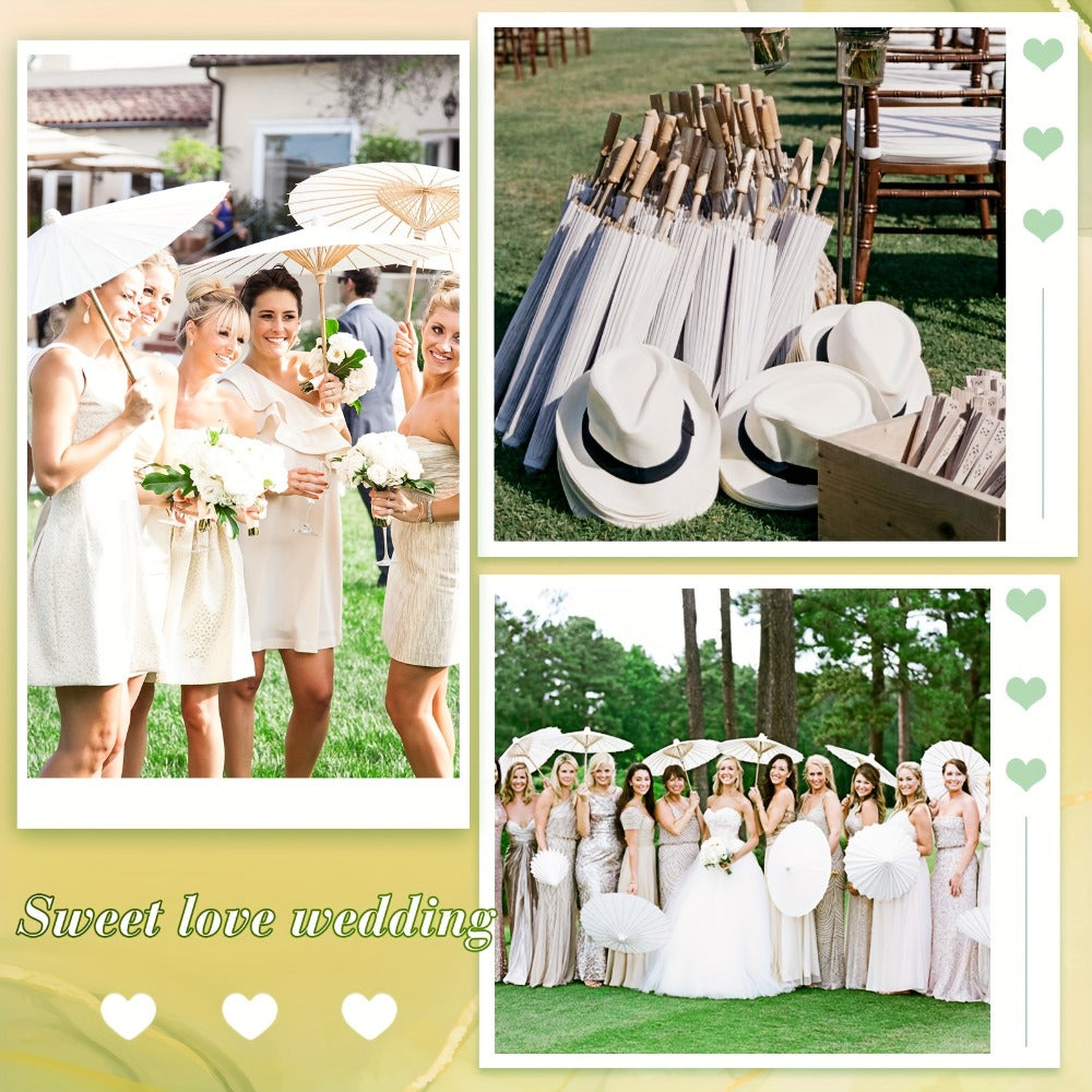Paper Parasols 24 Pack 33 Inch - Decorative Paper Umbrellas for Party Photobooth Props, Wedding Decorations, Bridal Shower, Traditional Chinese Japanese Style with Wooden Handle
