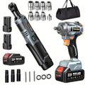 Electric Ratchet Wrench Set 3/8 Inch with 400Nm Impact Wrench - Variable Speed Trigger Batteries Fast Charger 1/4 Inch Adapter Cordless Power Tool Kit | Automotive Home Repair DIY