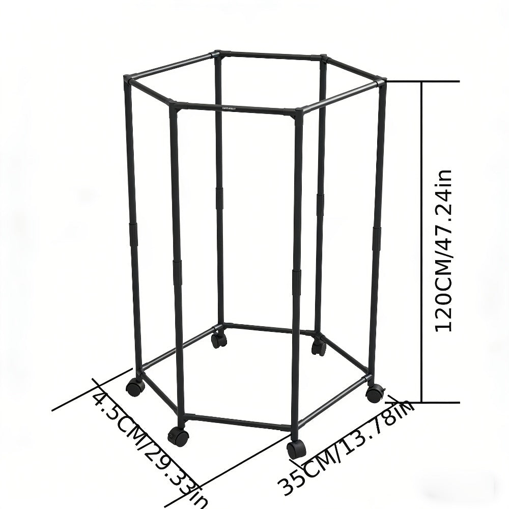 Hexagonal Clothes Drying Rack Freestanding Rotating Metal Garment Rack with Wheels Multiple Rods Space Saving Coat Rack for Bedroom Dorm Balcony Laundry