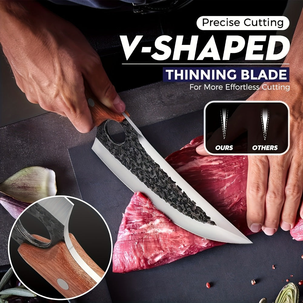 Hand Forged Viking Knife High Carbon Steel 7 Inch with Sheath Butcher Cleaver for Meat Cutting Cooking Camping BBQ Chef Kitchen Knife Gift