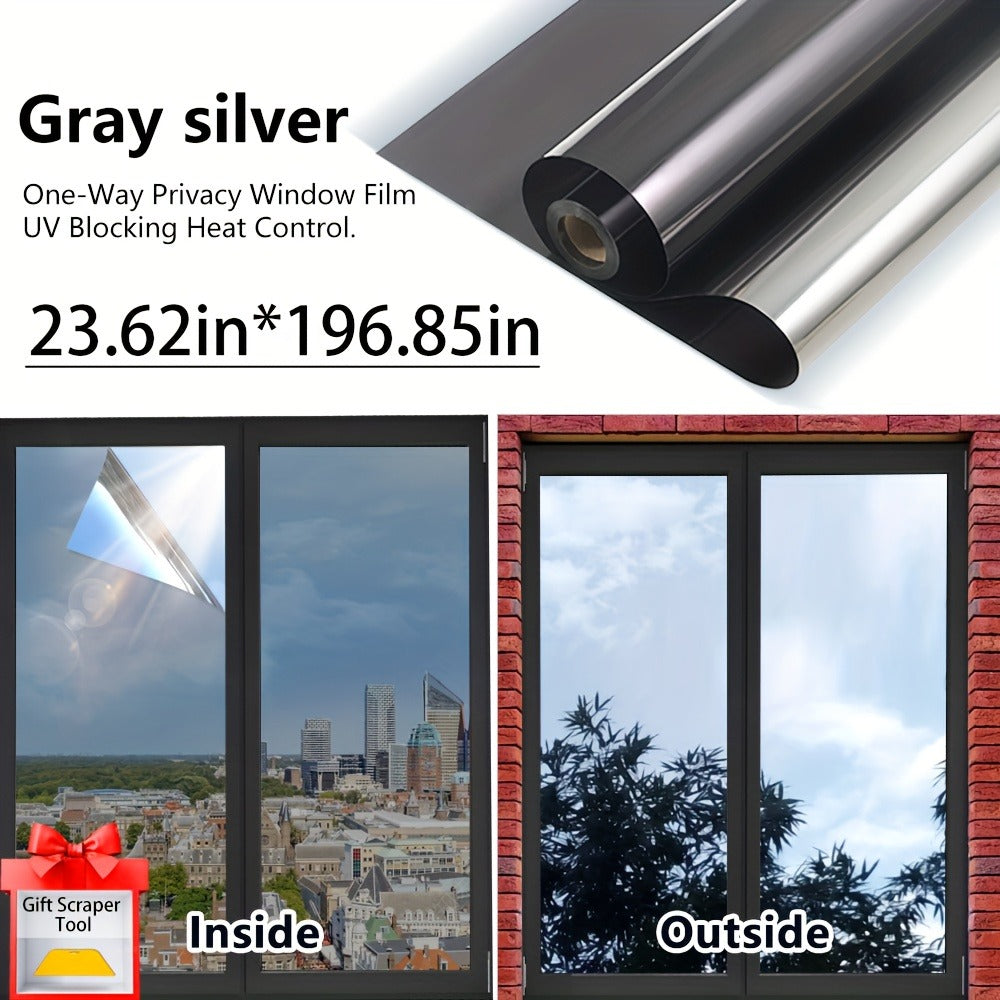 One Way Privacy Window Film Static Cling No Glue - Heat Control Anti-Glare Sun Blocking Reflective Mirror Tint for Home Office Hotel, Nano Ceramic 5Mil PVC, Easy Install Removable Window Privacy Film