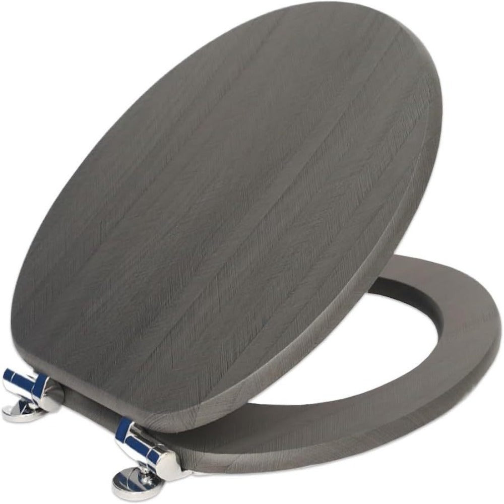 Slow Close Toilet Seat Round 19 Inch, Dark Grey Soft-Close Toilet Lid with Alloy Hinges, Easy Clean Quick-Release, Durable Heavy-Duty Bathroom Toilet Seat Replacement for Standard Round Toilets