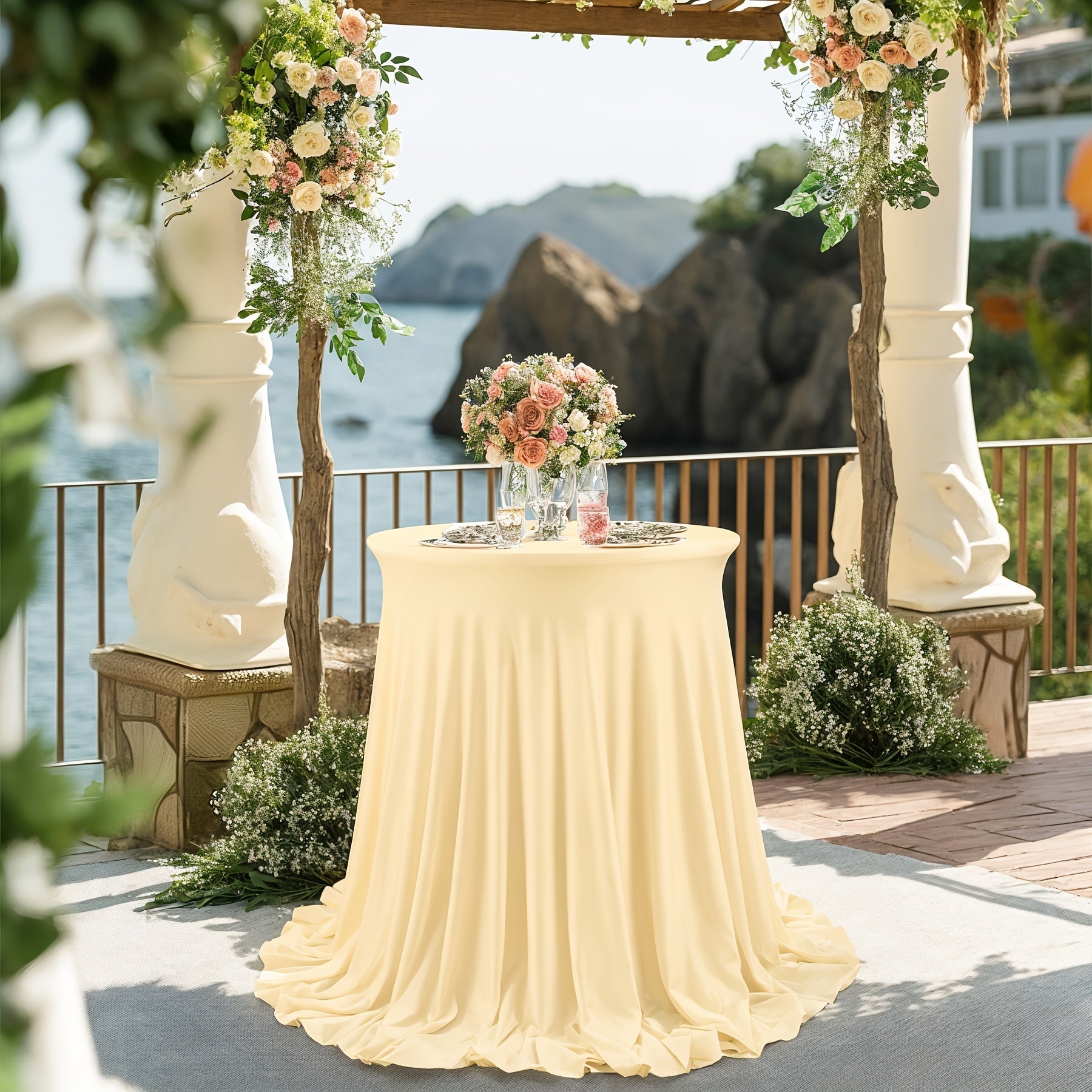 Spandex Cocktail Table Cover Round Stretch Tablecloth for Party Wedding Banquet ¨C Elastic High Top Table Cloth Fitted Cover for Events, Birthdays, Hotels, Outdoor Picnic, Exhibition