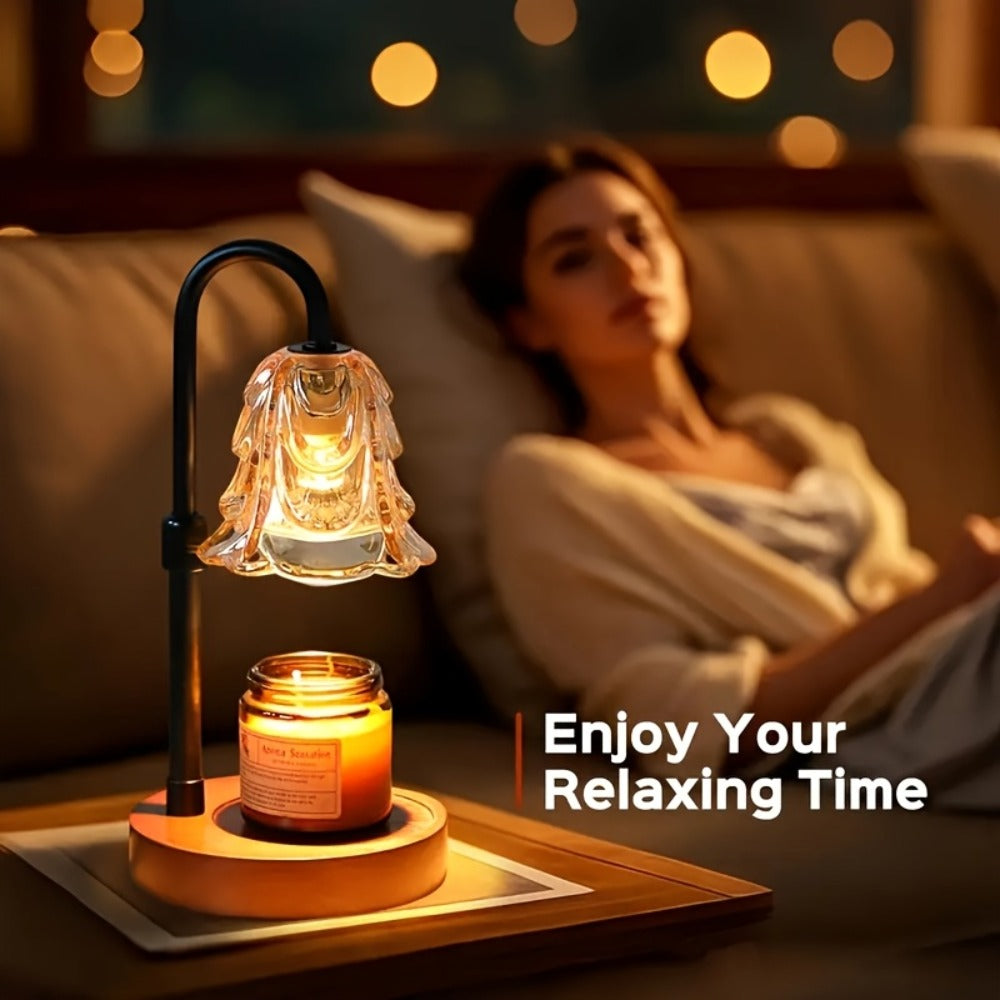 Candle Warmer Lamp 2 Pack with Dimmer and 12H Timer Adjustable Height Brightness Wood Base LED Wax Melt Warmer Flameless Candle Lamp for Home Decor Bedroom Living Room Gift for Mom Wife Friends