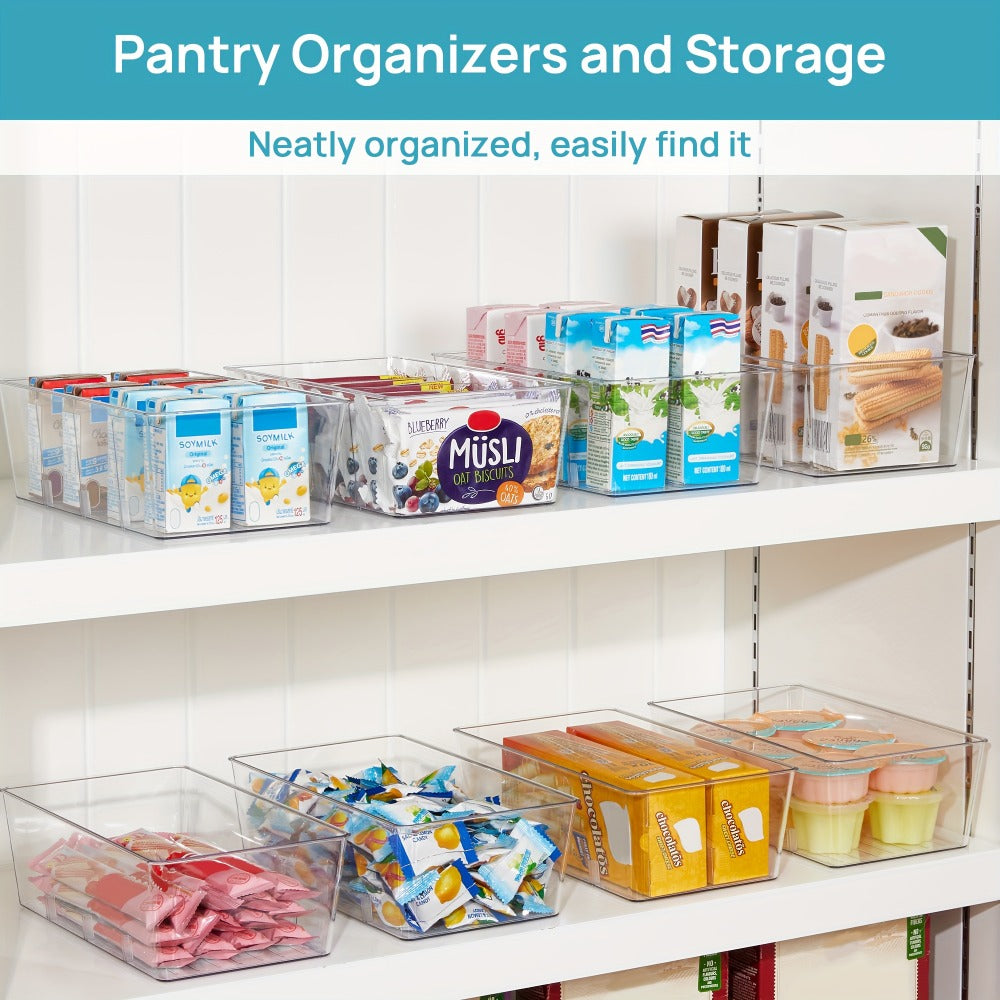 Clear Pantry Storage Bins Set of 8 with Dividers - Transparent Refrigerator Organizer Bins for Kitchen Cabinet, Pantry Organization, Snack Packet Spice Pouch Storage, 10.4¡± x 6.1¡± x 3.5¡±