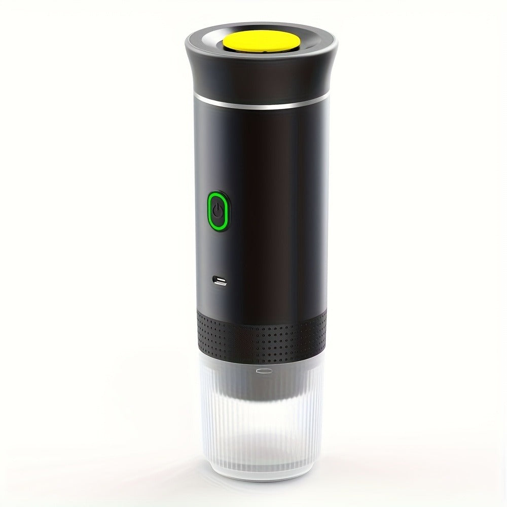 Portable Capsule Coffee Machine USB Rechargeable One-Touch Brewing Compact Automatic Espresso Maker for Travel Office Dorm Room Under 1L Stylish Transparent Design for Coffee Lovers Black White