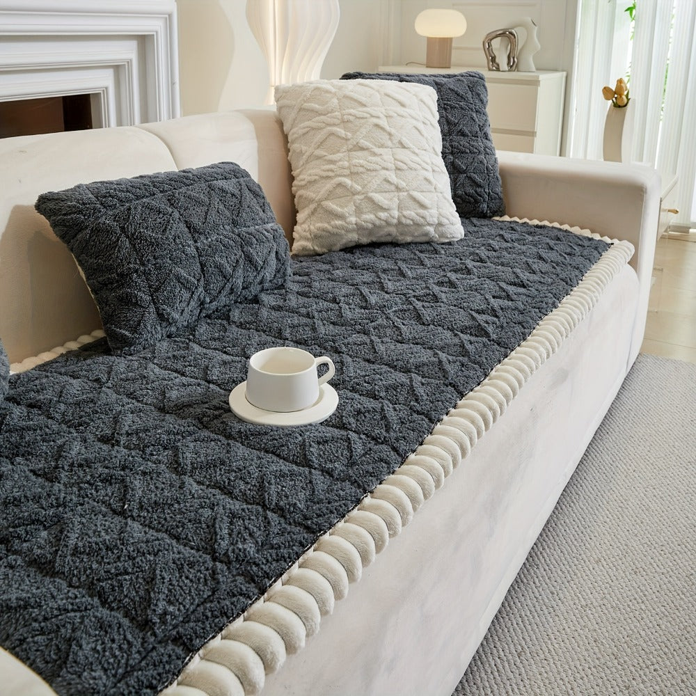 Bohemian Quilted Sofa Cover with Ruffles - 300GSM Shu Velveteen Anti-Slip Pet Friendly Machine Washable Plush Slipcover for Loveseat 3-4 Seater Sectional Sofa, 5 Colors