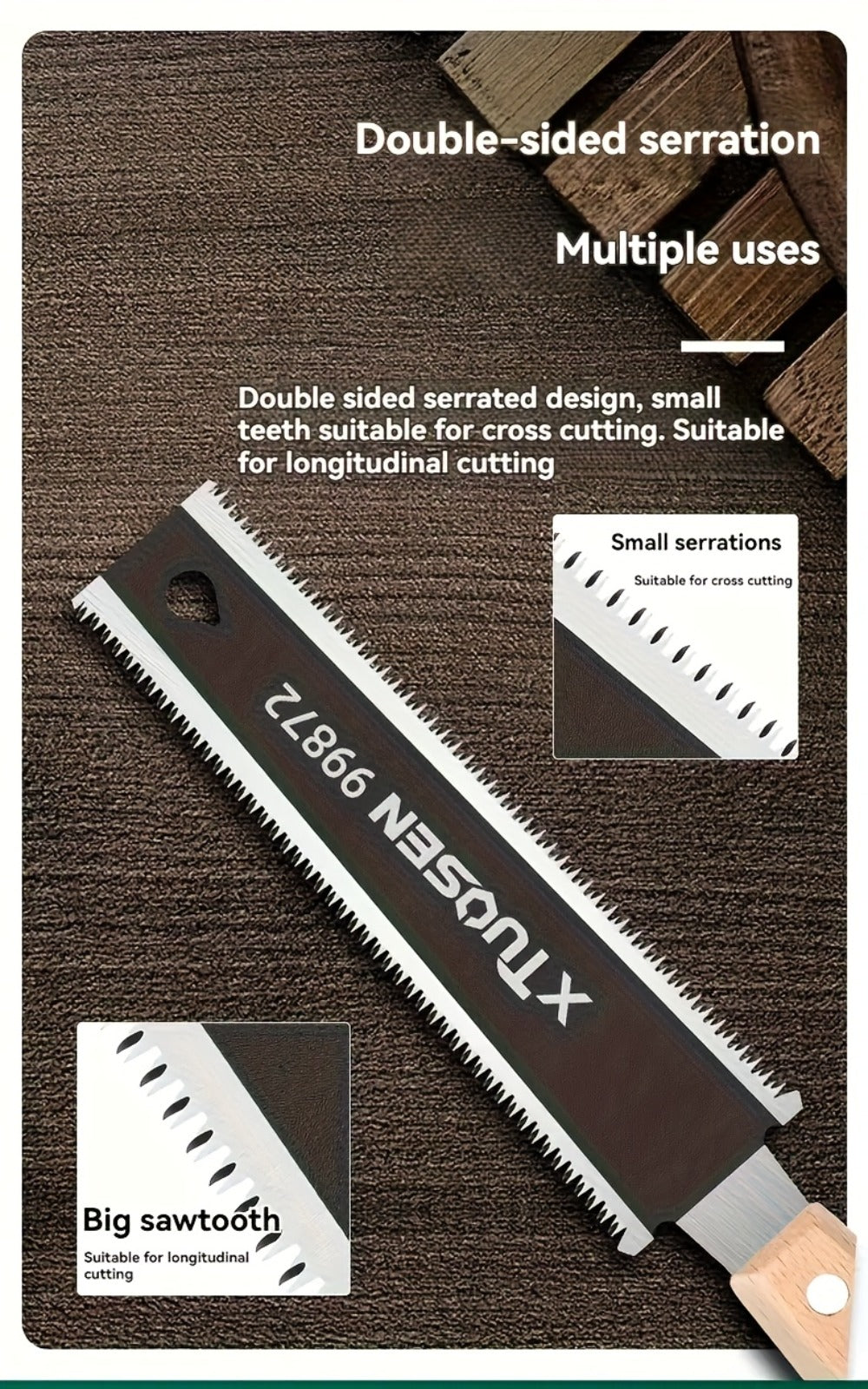 Japanese Pull Saw Set 3-Piece Double-Sided Hand Saw with Fine & Coarse Teeth Flush Cut Tenon Saw for Woodworking Trimming Hardwood Softwood Joinery Carpentry DIY Projects