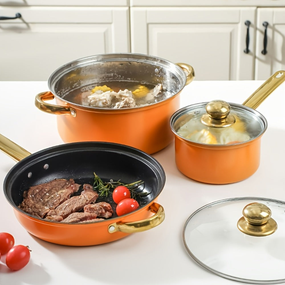Non-Stick Cookware Set Pots and Pans 10 & 12 Piece ¨C Heat-Resistant Frying Pan, Saucepan & Stewpot | Honeycomb Coating Stainless Steel Kitchen Cooking Set for All Stoves | Stylish Durable Multifunctional