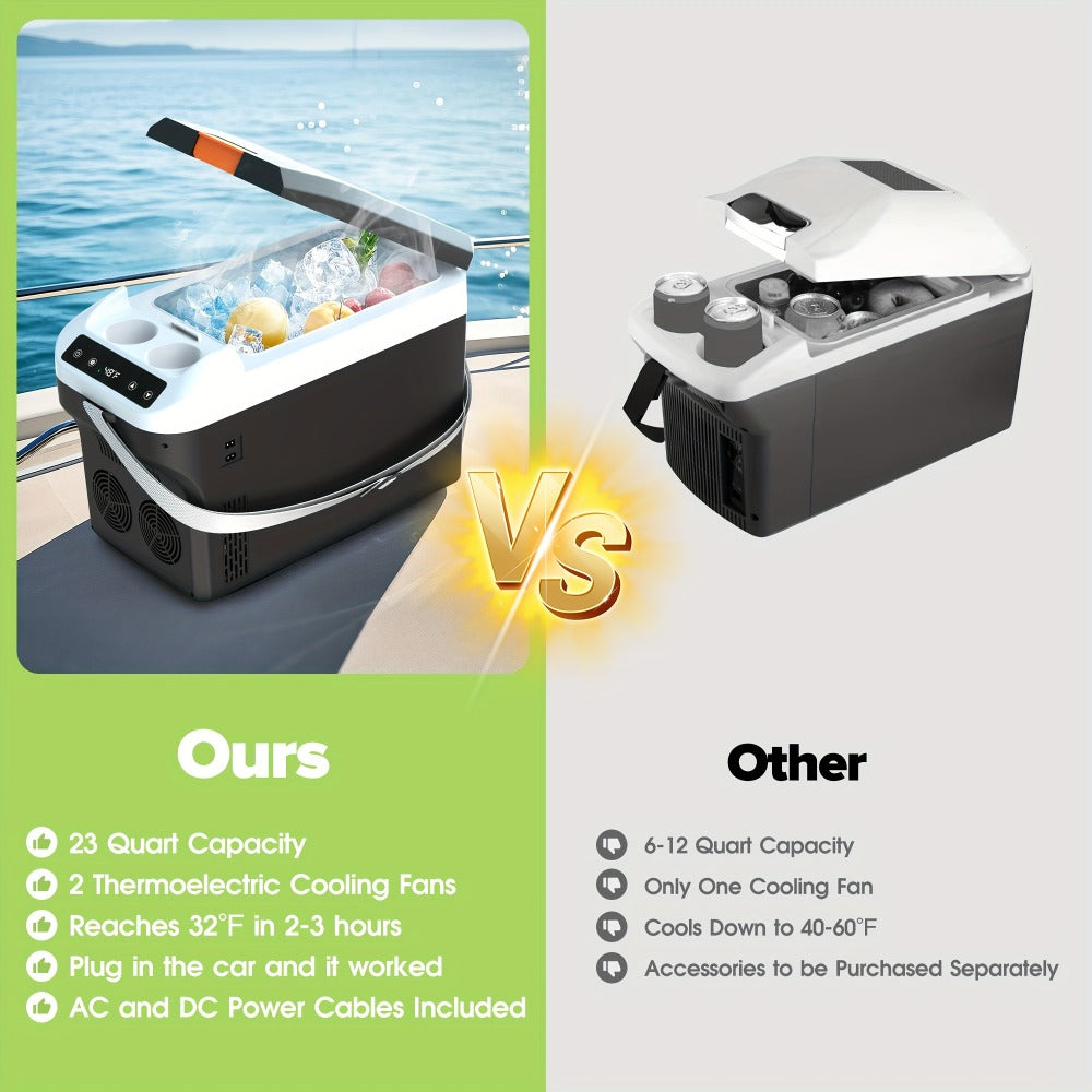 Portable Car Refrigerator Cooler & Warmer, 12V/24V DC & 120V AC Thermoelectric Fridge with Dual-Core Cooling ¨C 23 or 31 Quart Electric Cooler for Camping, RV, Road Trip and Fishing