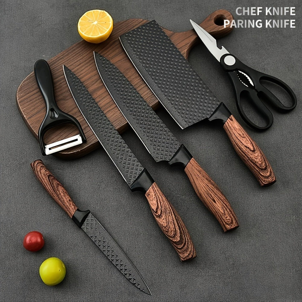 Kitchen Knife Set 6 & 7-Piece High-Carbon Stainless Steel with Ergonomic Wooden Handles ¨C Ultra-Sharp Chef's Knife, Peeler & Scissors