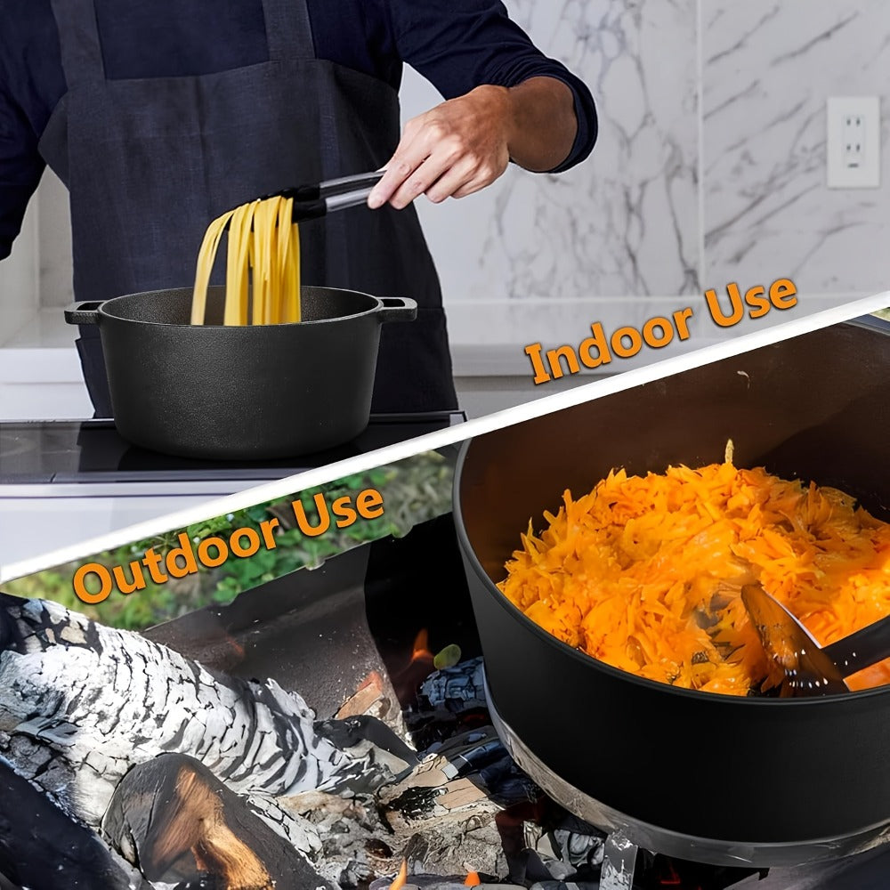 Cast Iron Dutch Oven Set 5.1QT & 7QT with Skillet Lid ¨C Pre-Seasoned 2-in-1 Cookware for Stovetop, Induction, Oven, Campfire & BBQ, Sourdough Bread Baking, Frying, Camping