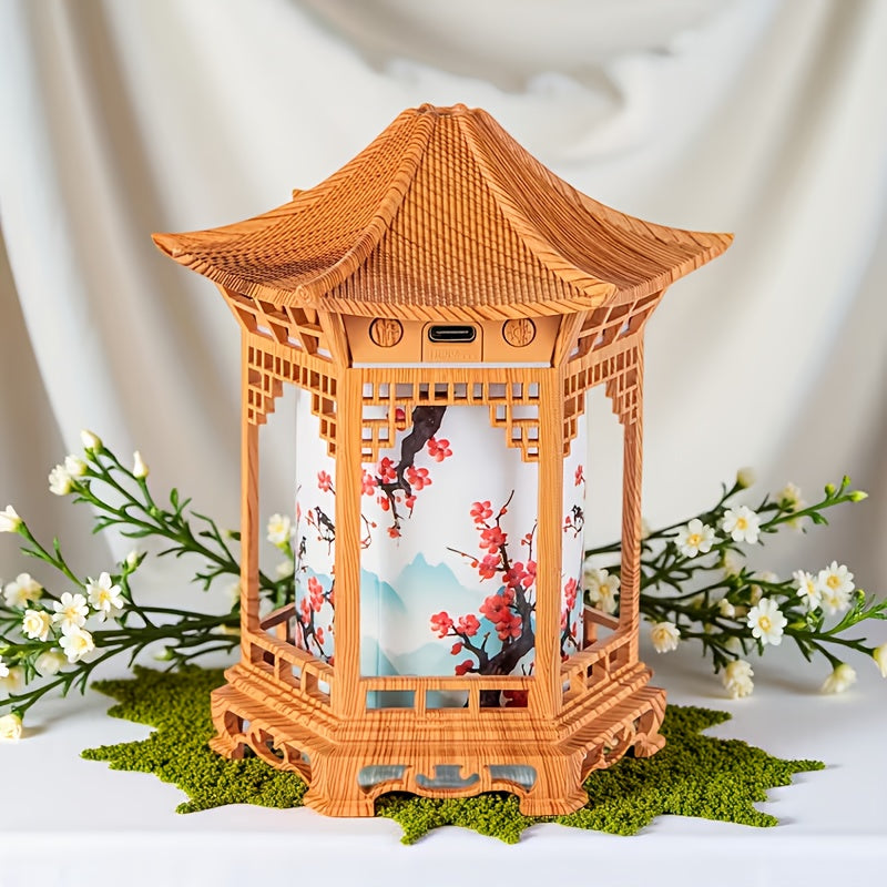 Mini Humidifier with Night Light USB Powered Cool Mist Quiet Operation Chinese Pagoda Tortoise Design Portable Desktop Humidifier for Home Office Car Bedside Small Room Dry Skin Gift