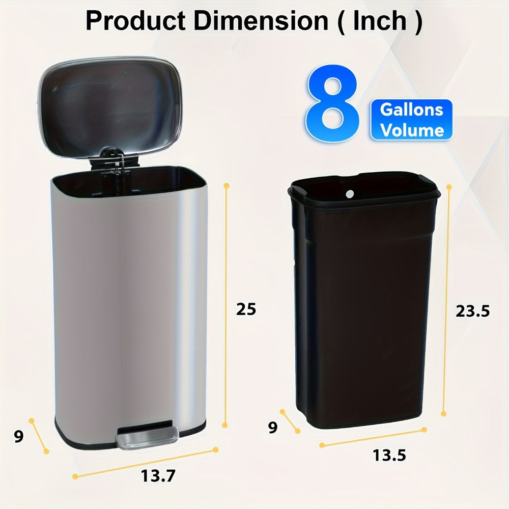Stainless Steel Trash Can with Pedal & Removable Inner Bucket Fingerprint-Proof Kitchen Garbage Can with Hinged Lid ¨C 5L / 30L / 50L / 13 Gallon for Kitchen, Home & Office
