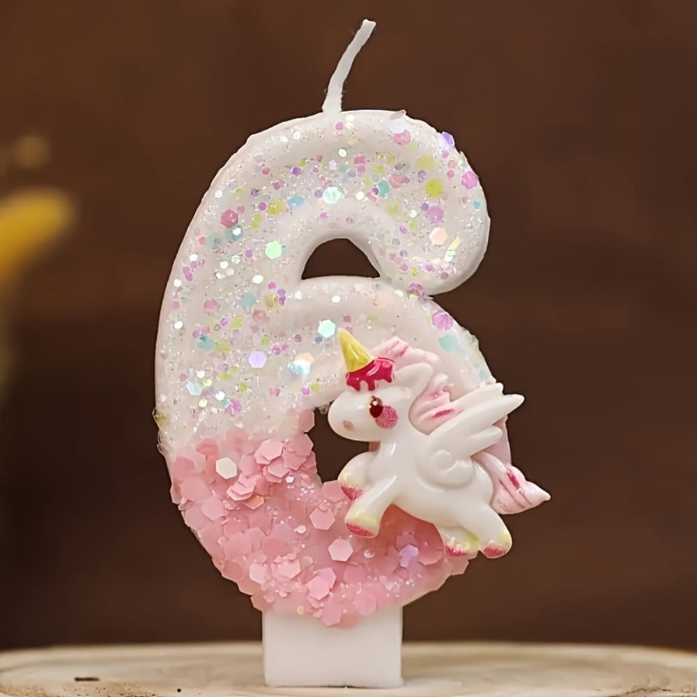 Unicorn Number Cake Topper 0-9 Birthday Party Decoration Glitter Figure Candle Topper for Birthday Anniversary Wedding Christmas Halloween Table Decor
