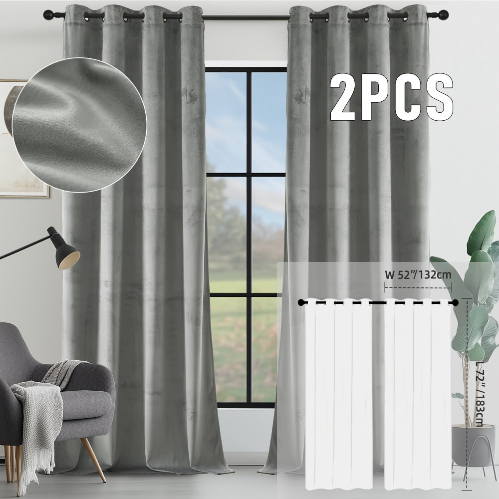 Velvet Room Darkening Curtains 2 Panels | Grommet Top Thermal Insulated Soundproof Blackout Curtains for Living Room Bedroom, Soft Solid Color Vintage Window Drapes