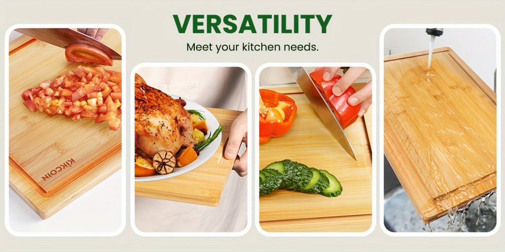 Bamboo Cutting Board Set 4pcs with Rack Juice Groove Knife Friendly Oversized Kitchen Chopping Boards for Meat Vegetables Fruit Multifunctional Gift for Family