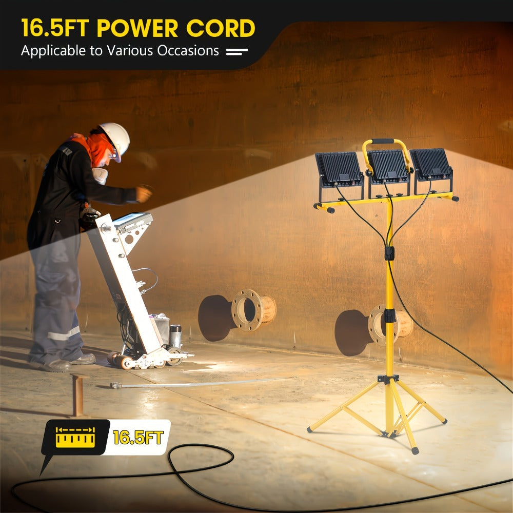 LED Work Light with Tripod Stand 21600 Lumen IP66 Waterproof ¨C 216 x 1W High Brightness LED, 360¡ã Rotation, 16.5 Ft Power Cord for Outdoor Workshop Garage Construction Site Commercial Lighting