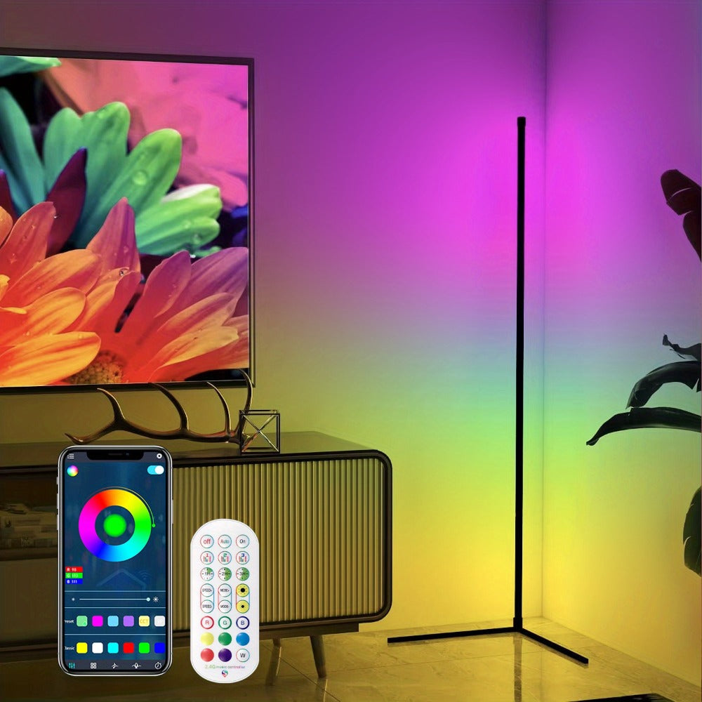 RGB Smart Floor Lamp 56 Inch ¨C 16 Million DIY Color Changing with App & Remote Control, Music Sync, 4 Modes, USB Powered for Game Room, Christmas & Halloween Decor (1, 2 or 4 Pack)