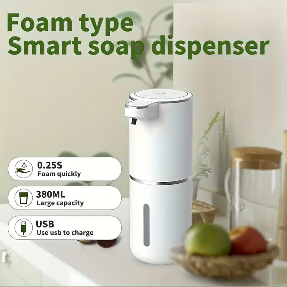 Automatic Foam Soap Dispenser Wall Mount Touchless 400ml USB Rechargeable IPX5 Waterproof 4 Adjustable Levels Sensor Soap Pump for Bathroom Kitchen Sink Office Hotel