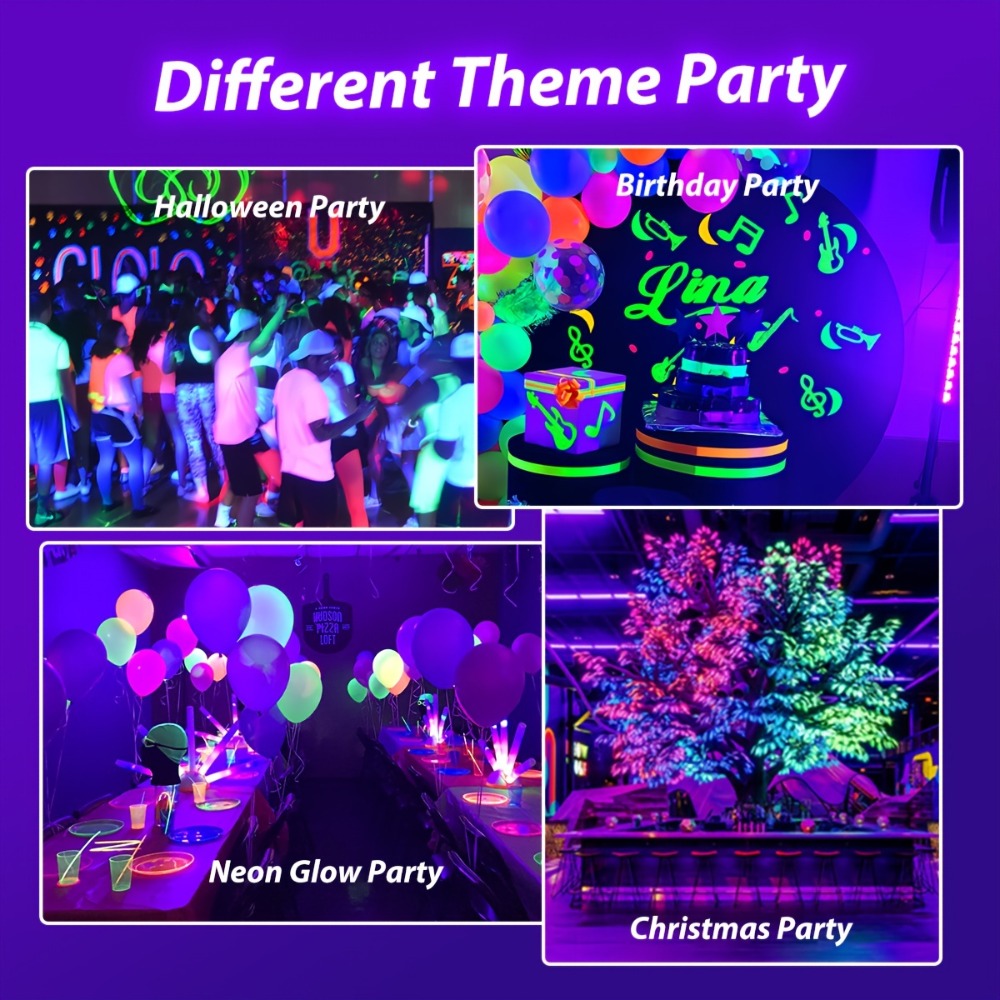 UV Black Light Bars & Strips 8-Piece Set ¨C 385-400nm USB Powered 5V LED Blacklight for Glow Party, Halloween, Neon Party, Body Paint & Fluorescent Art (4x32cm + 4x250cm)