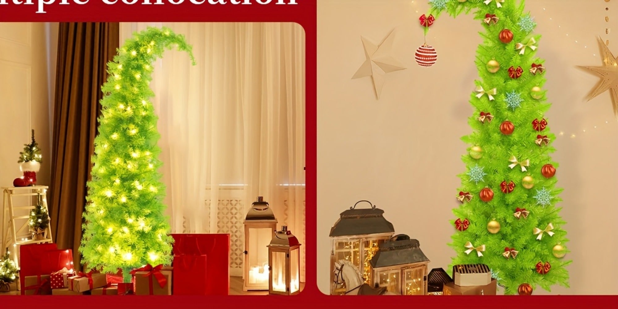 6 Foot Artificial Christmas Tree with Lights Tree Skirt and Christmas Ball Bendable Xmas Tree Stand Indoor Holiday Window Display Decoration