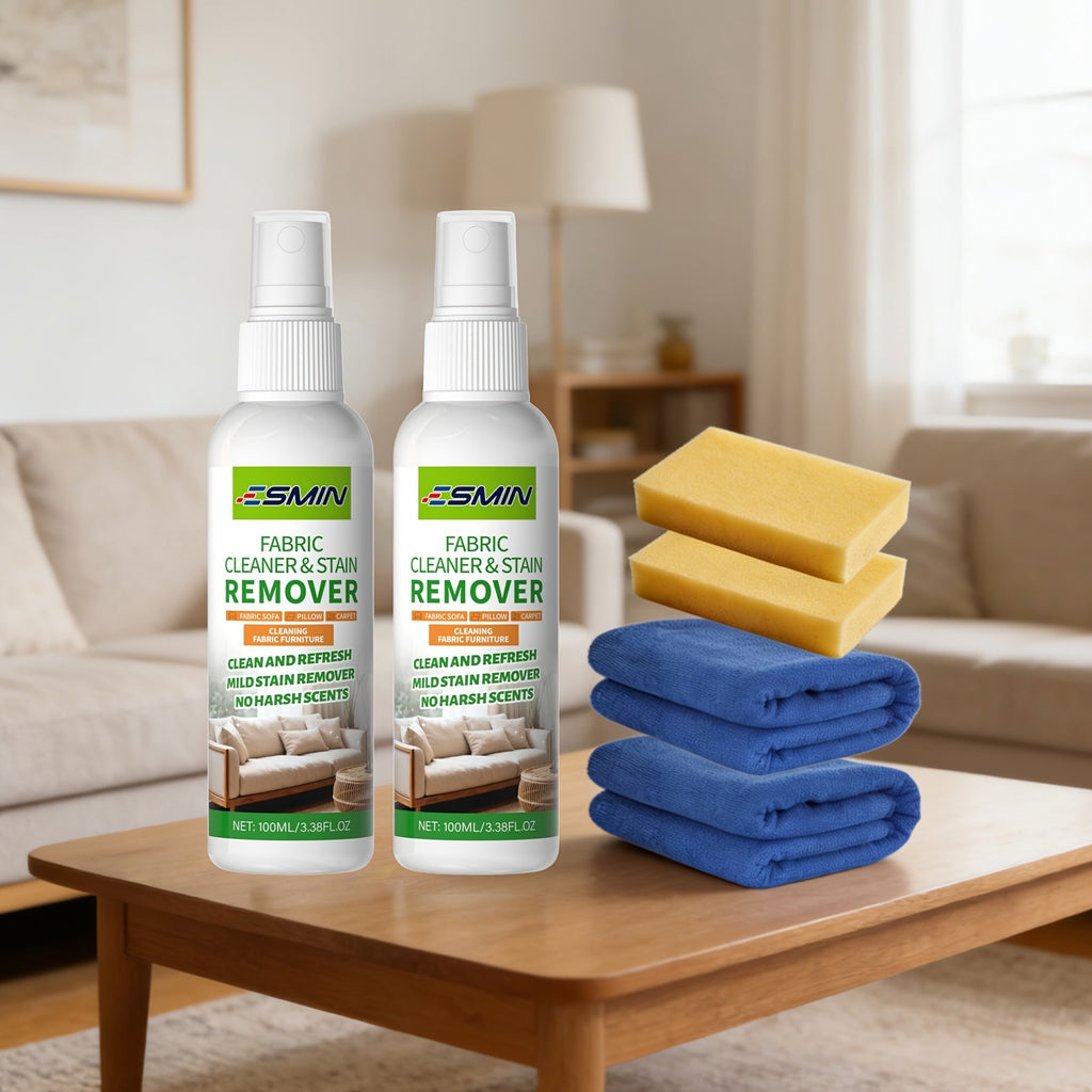 Sofa Cleaner Spray Fabric Stain Remover for Couch Car Interior Upholstery Soft Safe Quick-Drying Formula 3.38oz with Sponge and Towel Multi-Purpose Furniture Cleaner 1 2 or 3 Set Value Pack