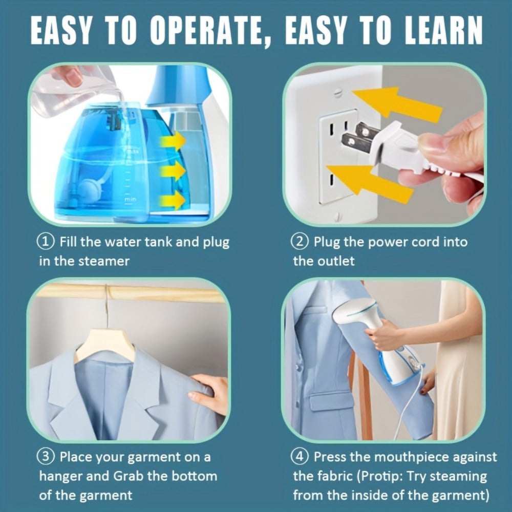 Handheld Garment Steamer 1500W with 9.47oz Removable Water Tank, Portable Fabric Steamer 30s Fast Heat-Up with Accessories Kit, Compact Mini Steam Iron for Clothes Home Travel Office, US Plug