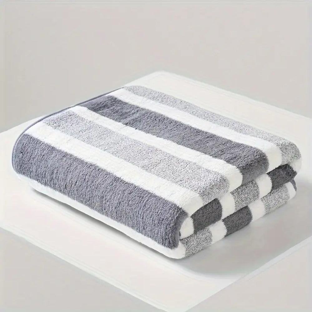 Striped Bath Towel Set 1 or 4 Pack 346GSM - 100% Polyester Super Soft Skin Friendly Absorbent Quick Dry | 70x140cm 27.6x55.1in | Green Gray Red Multi-Color | Home Bathroom Beach Essentials
