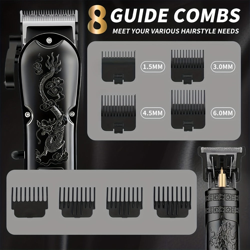 Electric Hair Clipper Set with LCD Screen - USB Rechargeable Hair Trimmer Kit with T-Blade, Guide Combs, Nose Hair Trimmer, Professional Grooming Kit for Men & Women, Home & Barber Shop Use