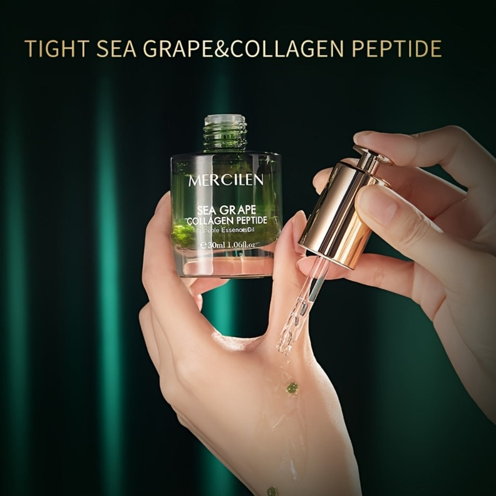 Sea Grape Collagen Peptide Essence Oil Squalane Moisturizing Face Serum Alcohol-Free Anti-Aging Skin Brightening Unisex Skincare for Sensitive Skin