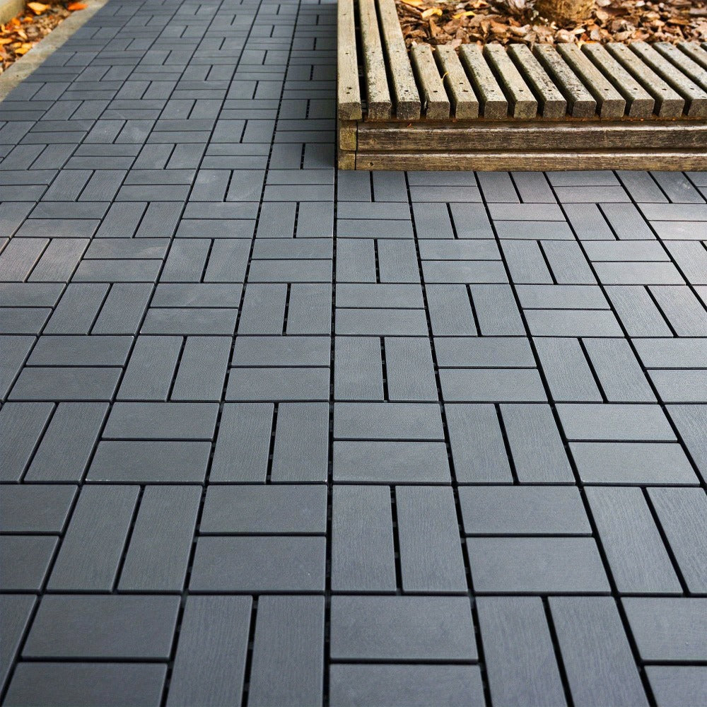Interlocking Deck Tiles 44-Pack 12¡±x12¡± Waterproof Outdoor Patio Tiles ¨C All-Weather PP Material, High Load-Bearing, Easy Snap-Lock Install, Grid Pattern Flooring for Poolside, Balcony, Backyard, Patio & Bathroom