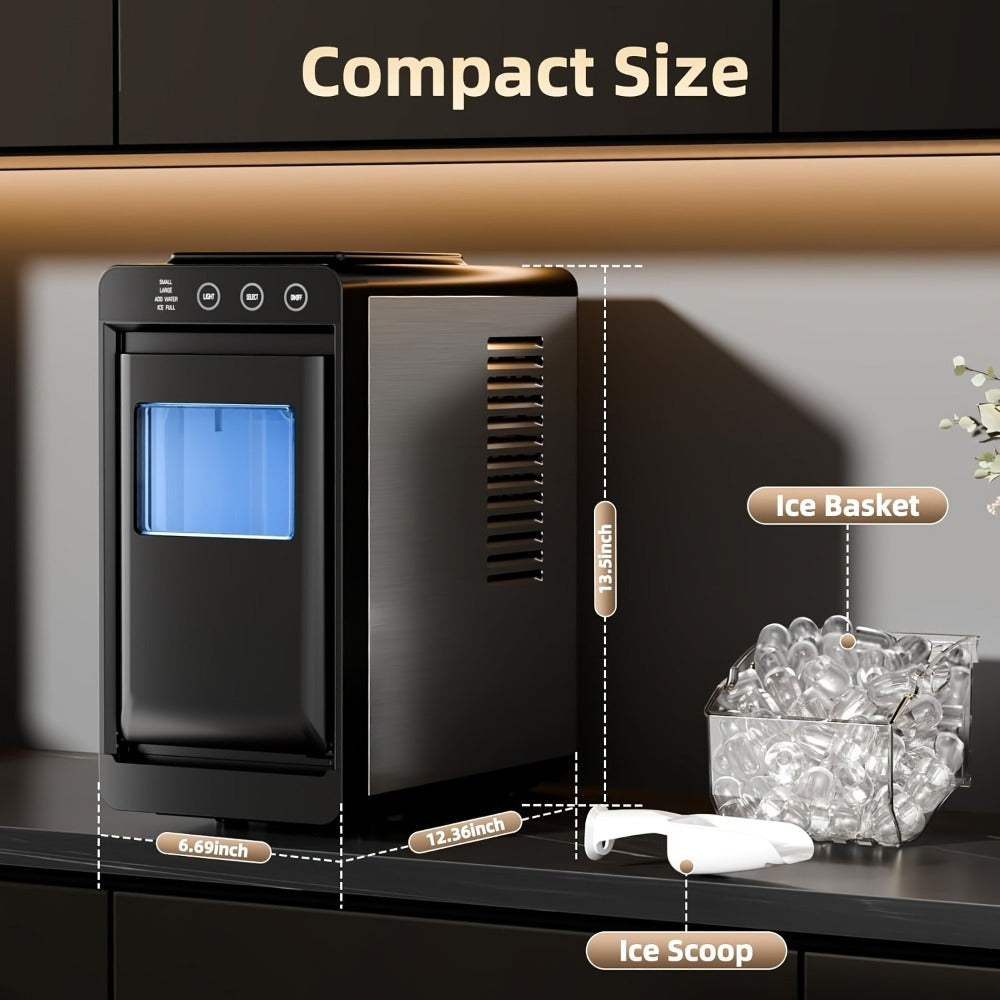 Countertop Ice Maker ¨C 26 Lbs in 24 Hours, Selectable Ice Size, Internal Lighting, Self-Cleaning Portable Ice Machine with Basket & Scoop, Compact Design for Home, Kitchen & Office Use