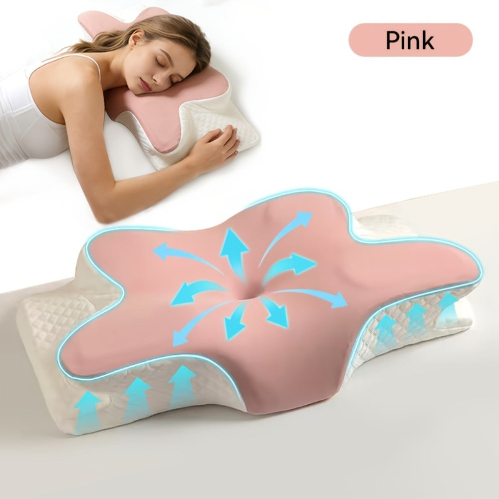 Cervical Neck Pillow for Sleeping - Butterfly Contour Memory Foam Ergonomic Support for Back & Side Sleepers, Slow Rebound Pressure Relief, Cervical Spine Alignment, Machine-Washable Cover, Multi-Color