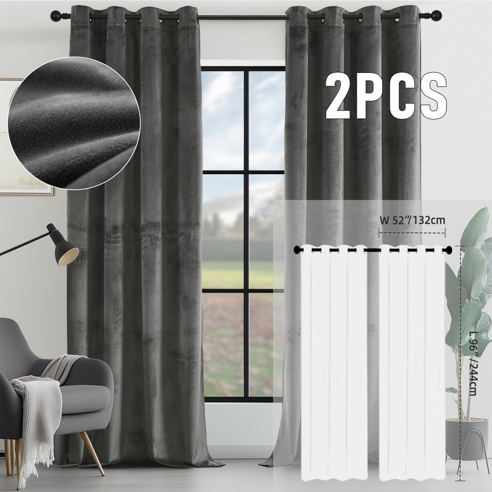 Velvet Room Darkening Curtains 2 Panels | Grommet Top Thermal Insulated Soundproof Blackout Curtains for Living Room Bedroom, Soft Solid Color Vintage Window Drapes