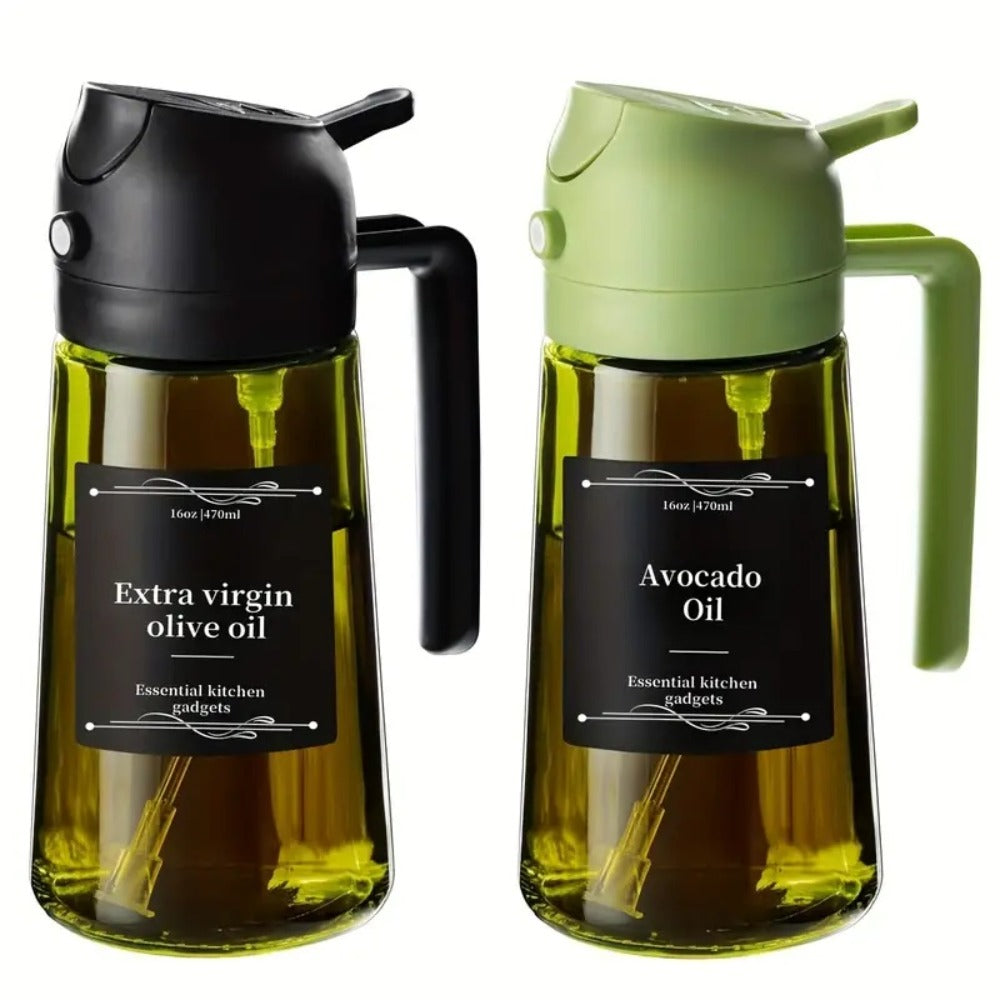 Glass Olive Oil Dispenser Bottle 2pcs 2-in-1 Oil Dropper and Cooking Sprayer with Automatic Flip Cap Spill Proof Food Grade for Kitchen BBQ Outdoor Cooking